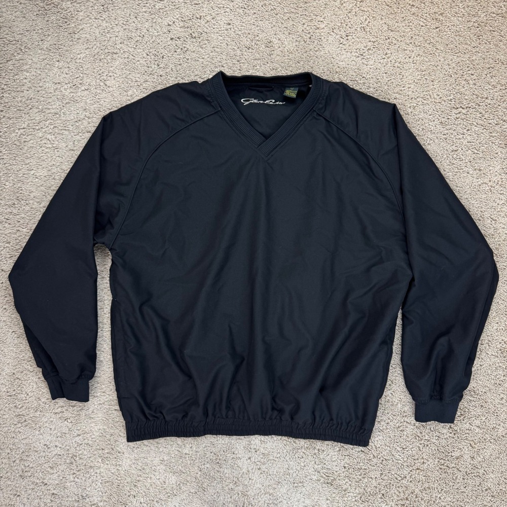 Glen Echo V Neck Pullover Men L Black Long Sleeve Golf Windbreaker Jacket Pocket
